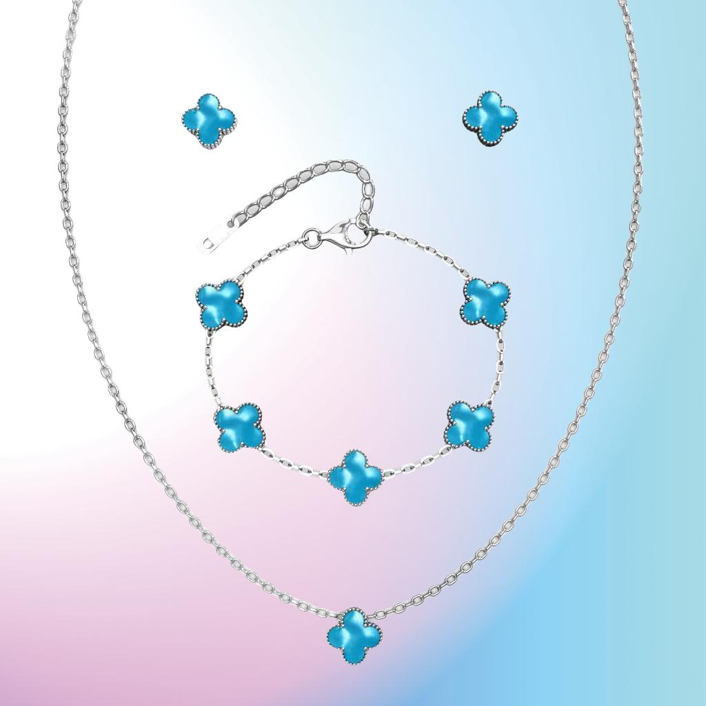 3PCS Versatile Stainless Steel Clover Jewelry Women's Set Necklace Earnail Bracelet Personalized Accessories