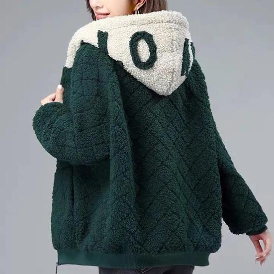 Zimní dámský teplý plyšový kabát s kapucí, velká velikost, univerzální krátká volná bunda z jehněčí vlny