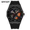 SANDA Men's Waterproof Luminous Polygonal Quartz Watch with 3D Rotating Dial and Silicone Band