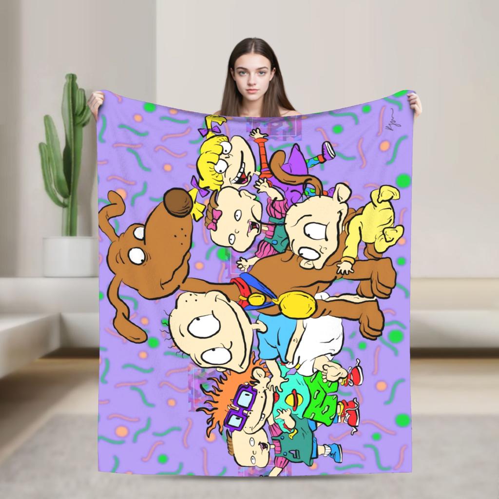 Rugrats Playful Character Blankets  Warm Soft Plush Throw Blanket For Couch Chair Airplane Travel Flannel Bedspread Bed Cover