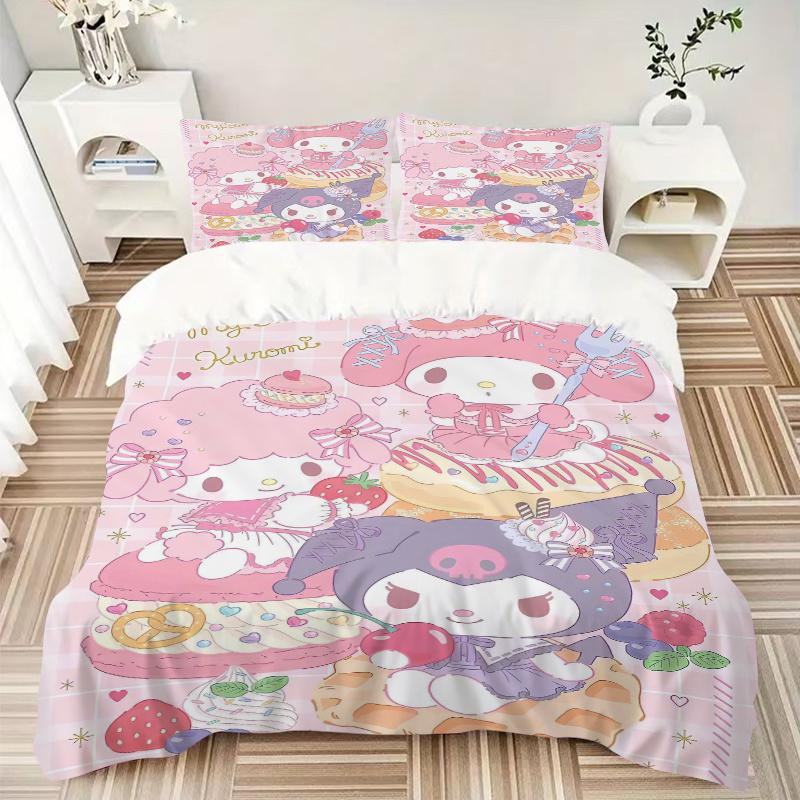 3pcs Dessert Adventure My Sweet Kuromi Pattern Bedding Set, 1* Cover + 2*Pillowcases, Printed Bedding Set, Soft and Comfortable.S017