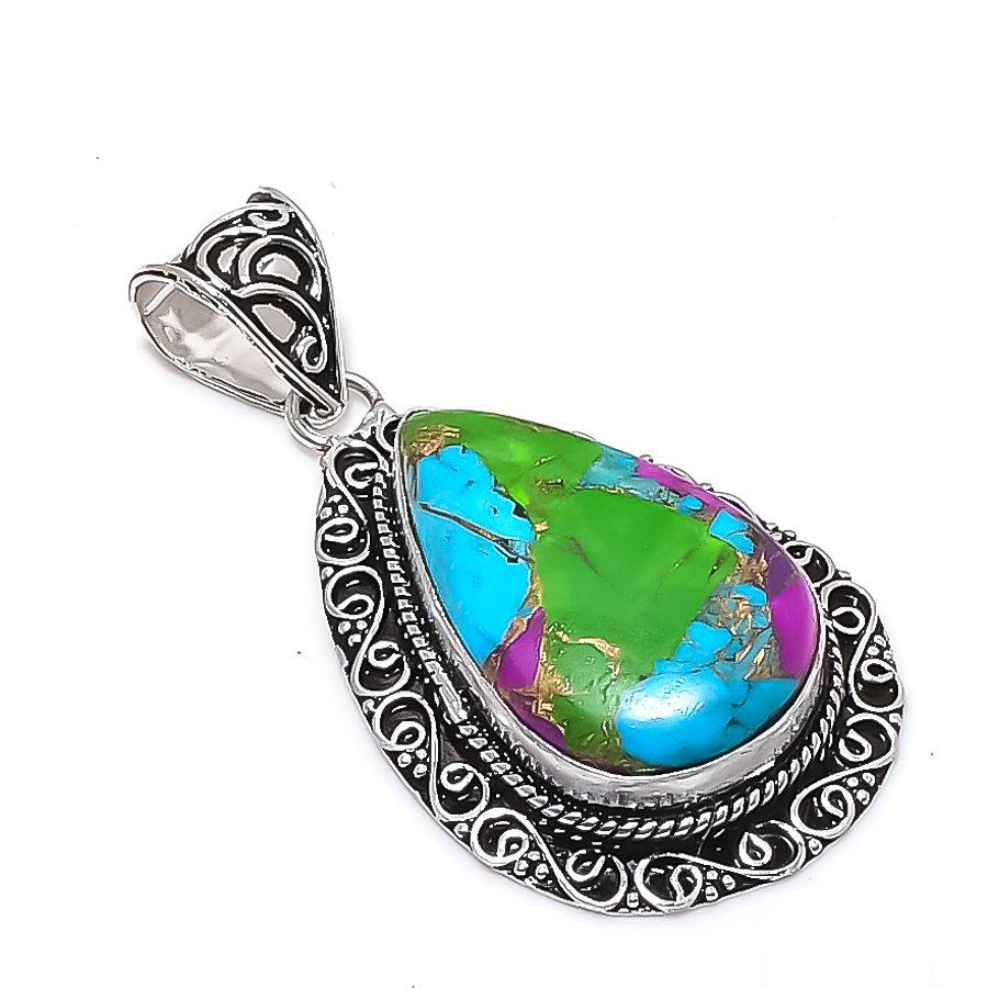 Натуральный Бирюзовый Сахарная Вата 925 Пробы Серебро Подвеска 2.21  ETC-14041