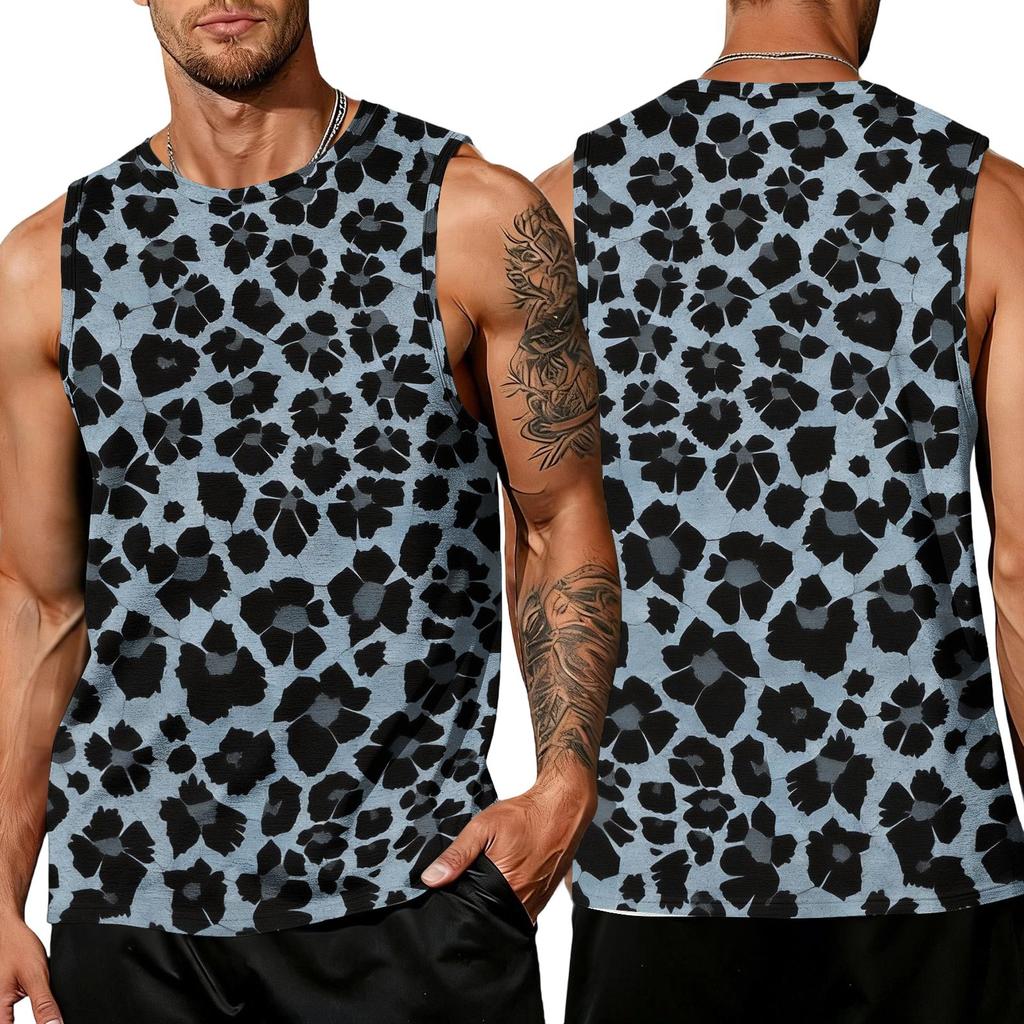 Men's Casual Sleeveless Tank Top Leopard Print Athletic Workout Gym Breathable Muscle Shirt Summer Vest