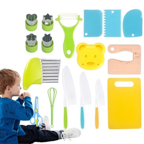 Montessori Kitchen Tools - Toddler Kitchen Accessories, Junior Chef Cooking Set | Montessori Kitchen Tools for Kids: Authentic Cooking Safety Knife Se