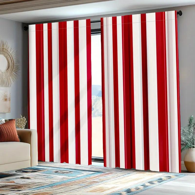 Tende Stampate a Strisce Rosse Bianche Trasparenti Materiale di Qualità Design Stile Nautico Casa Con Set di 2 Tende in Poliestere Lavabile