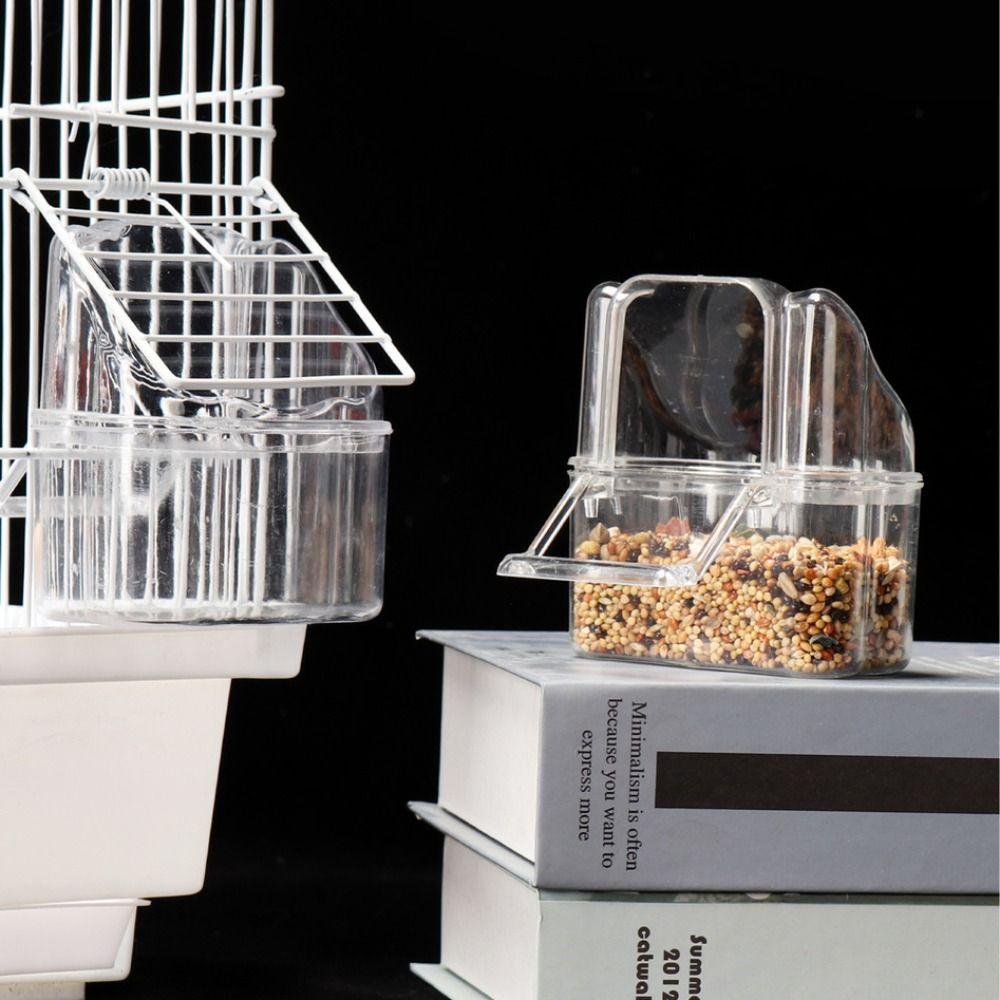 Leak Proof Bird Cage Feeder Cup Clear Plastic Parakeet Feeder Compact Hanging Food Bowl Bird Cage