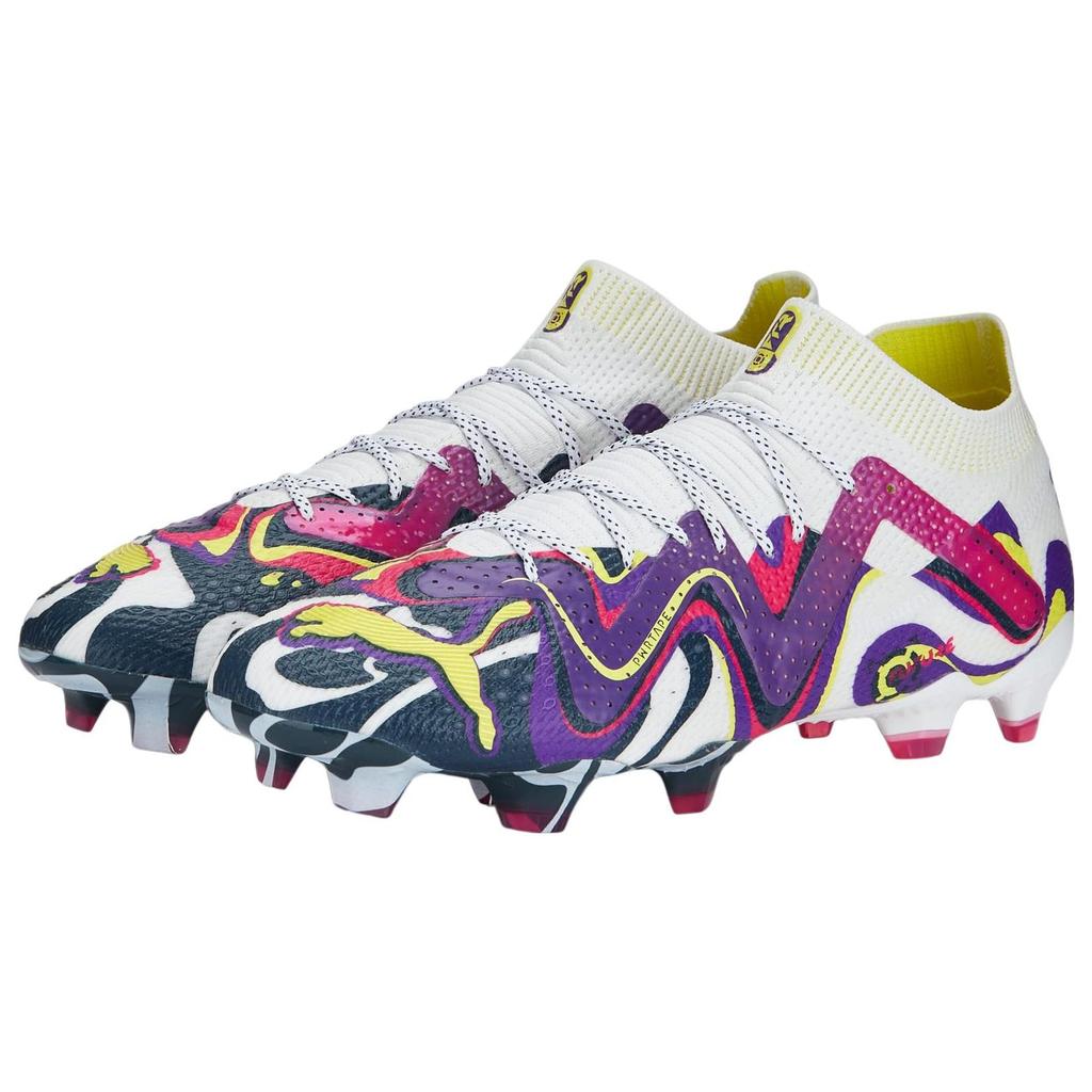 Puma Future Ultimate Create Round Toe Lace-Up Soccer Shoes Unisex Soccer Shoes White Purple Yellow 107323-01