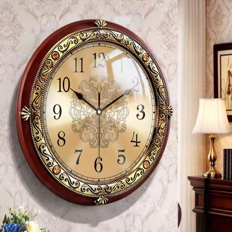 Retro Wanduhr Nordisches Wohnzimmer Luxus Wanduhren Massivholz Legierung Uhren Stiller Mechanismus Elegant Stilvoll Heimdekoration