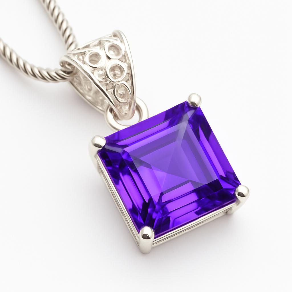 

Natural Purple Sapphire 28 Ct Square Gems Pendant 925 Sterling Silver CERTIFIED AI-19-NS 13.5 mm approx. фіолетовий