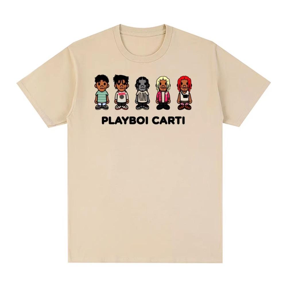 Playboi Carti Vintage T-Shirt Hip Hop Skateboard Baumwolle Herren Damen T-Shirt Kurzarm Lässig Street Herren Kleidung Übergroße Oberteile