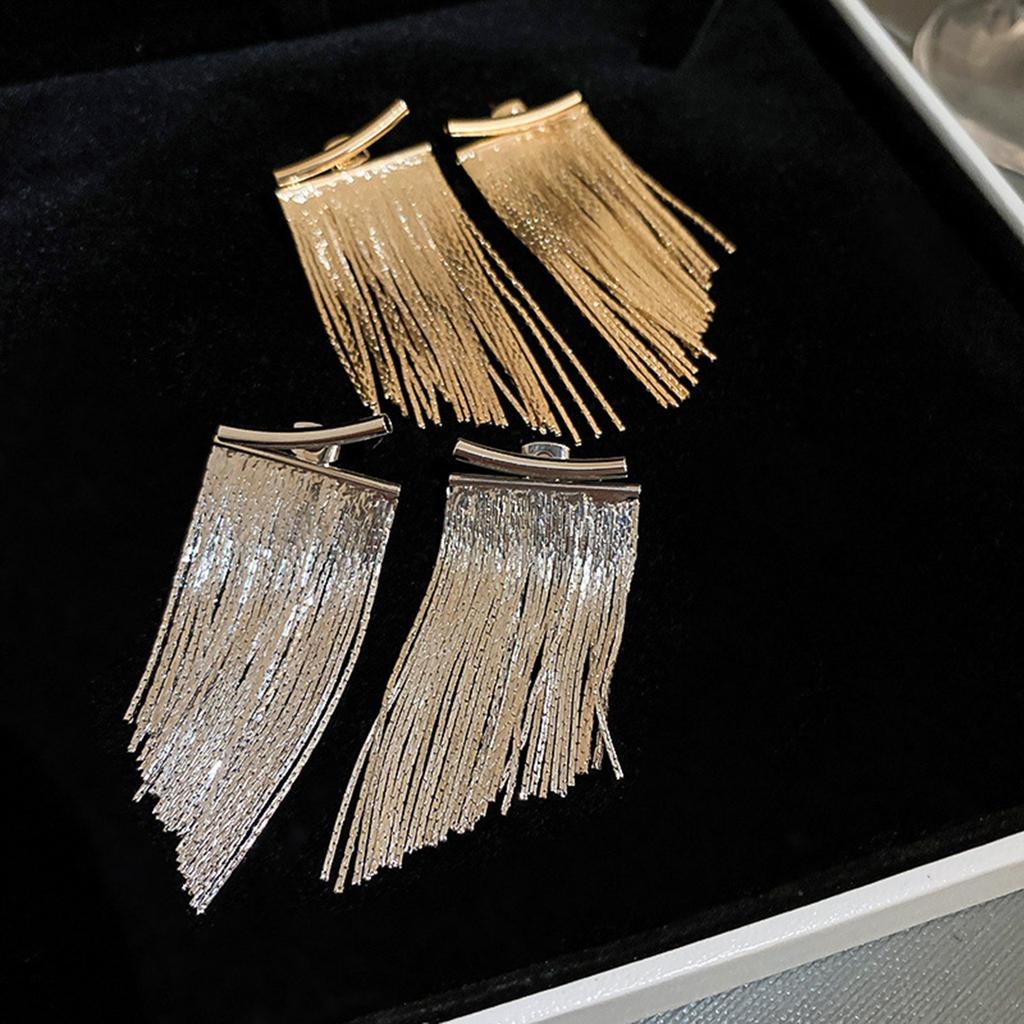 Stylish Metal Dangle Earrings Unique Bling Long Tassels Ear Rings Eye Catching Fringe Eardrops Accessories for Women