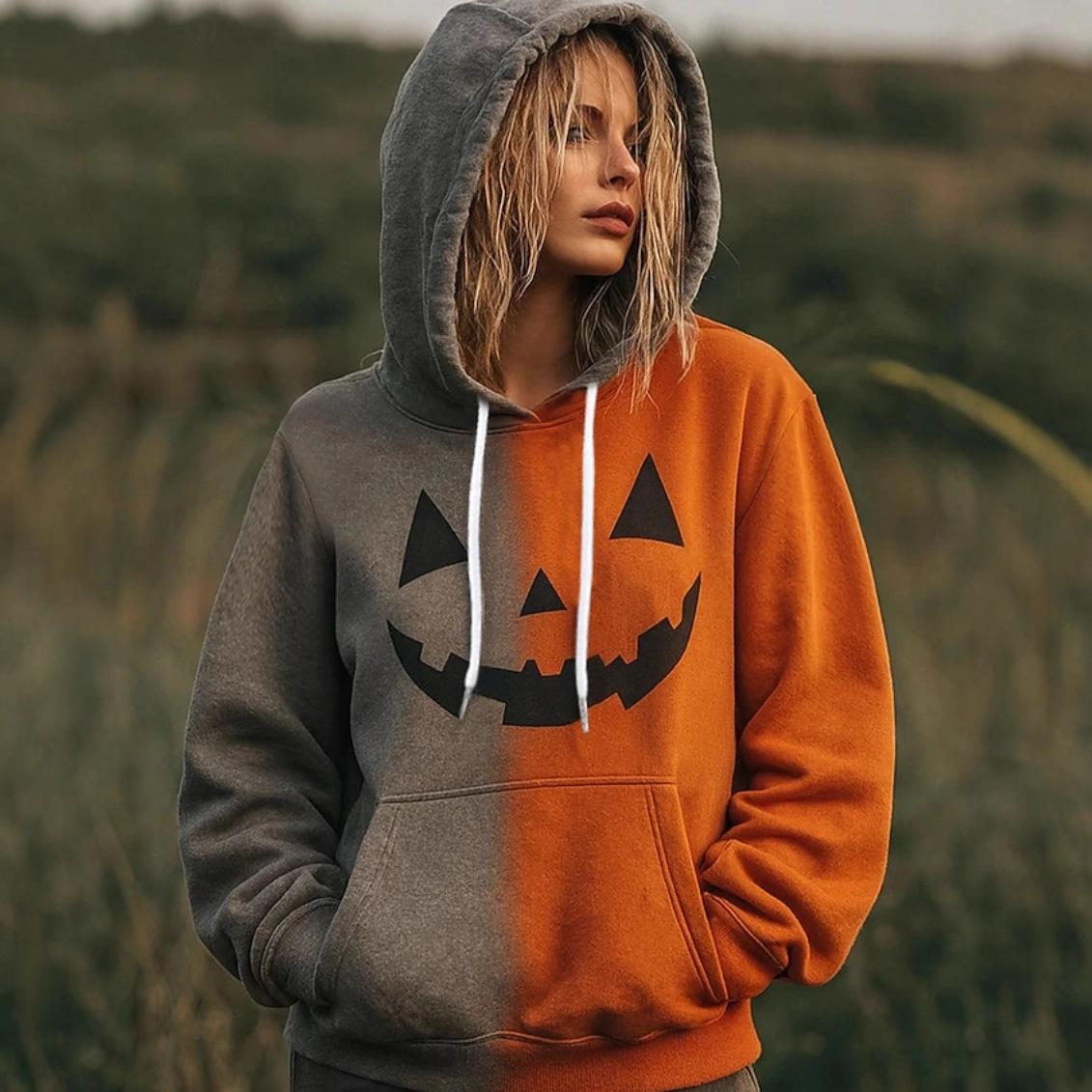 

Женская толстовка с капюшоном 2025 года, новая, с принтом в виде смайлика и цветными блоками с градиентом, модная и универсальная 4XL