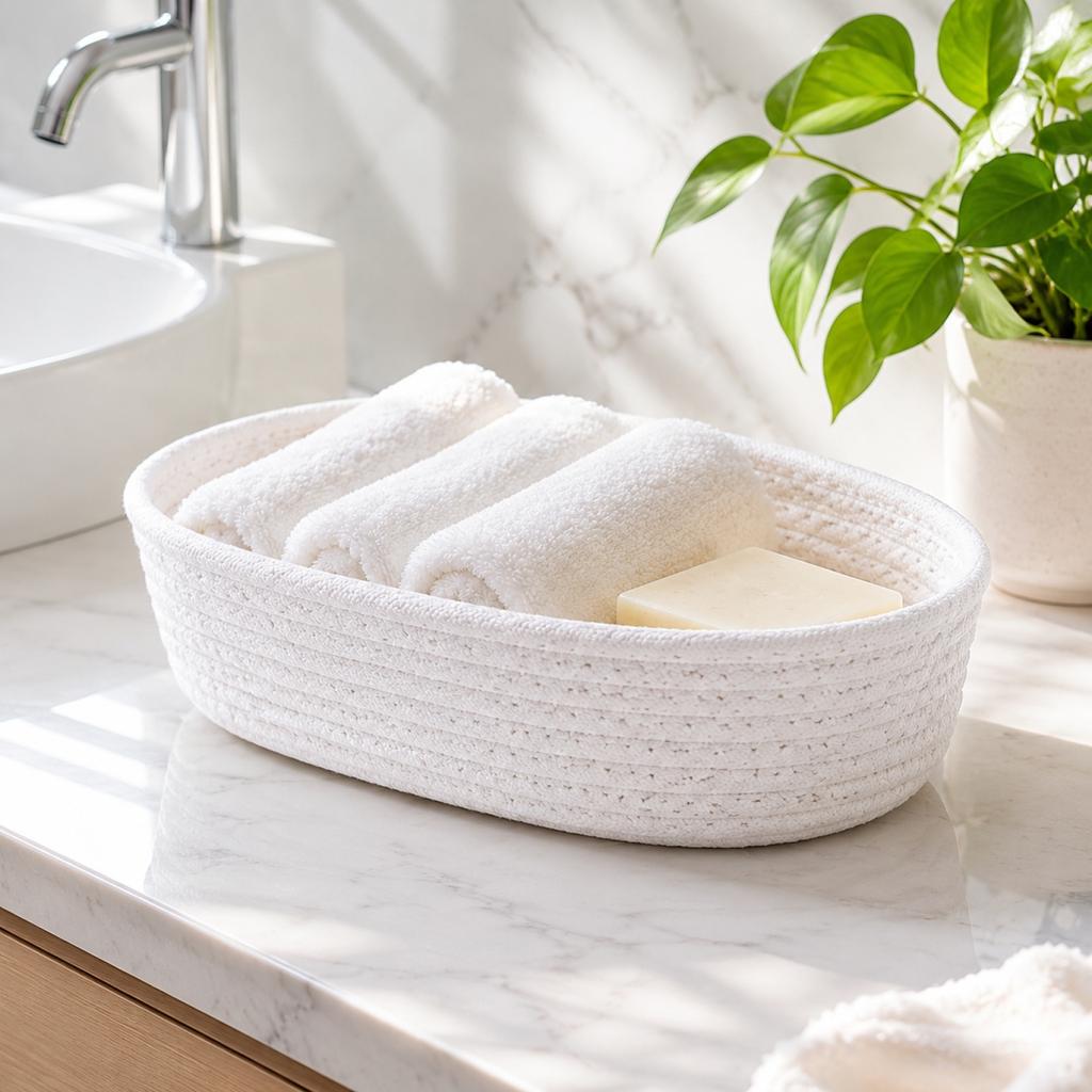 1-Pack Cotton Rope Woven Storage Basket for Home Organization
