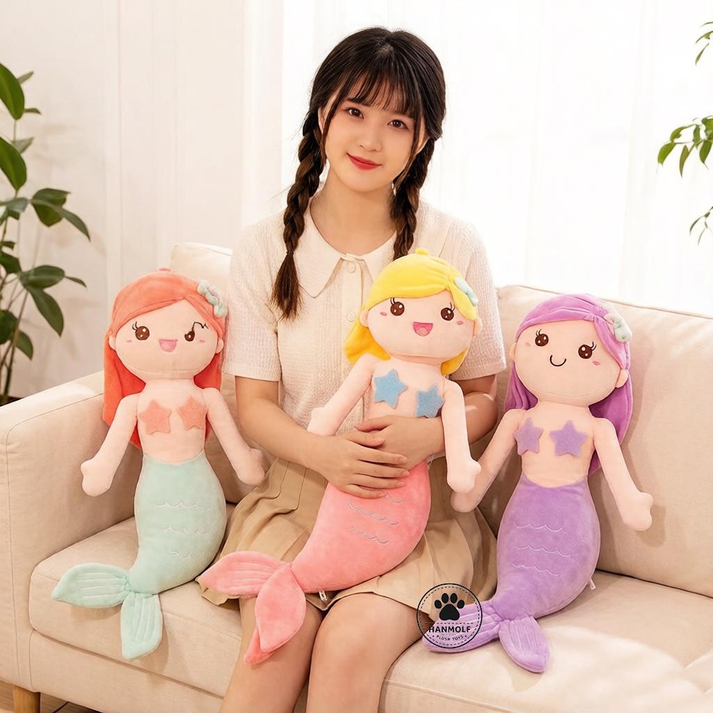 45~80Cm Four Colors Mermaid Fish Plush Toy Stuffed Sweet Humanoid Doll Sleeping Companion Overnight Gift