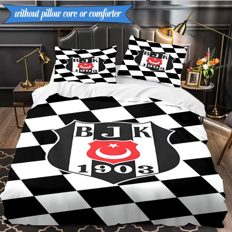 3PCS Besiktas Istanbul Football Club Bedding Set 2D Printing (Includes 1 Duvet Cover + 2 Pillowcases Coreless), Bedroom decor,Fan gift
