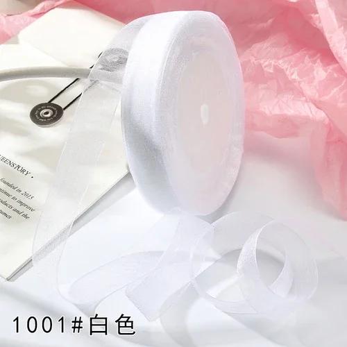 15mm 50yards/roll organza ribbons gift wedding Party Christmas decoration wrapping lace Handmade DIY Fabric White chiffon Ribbon