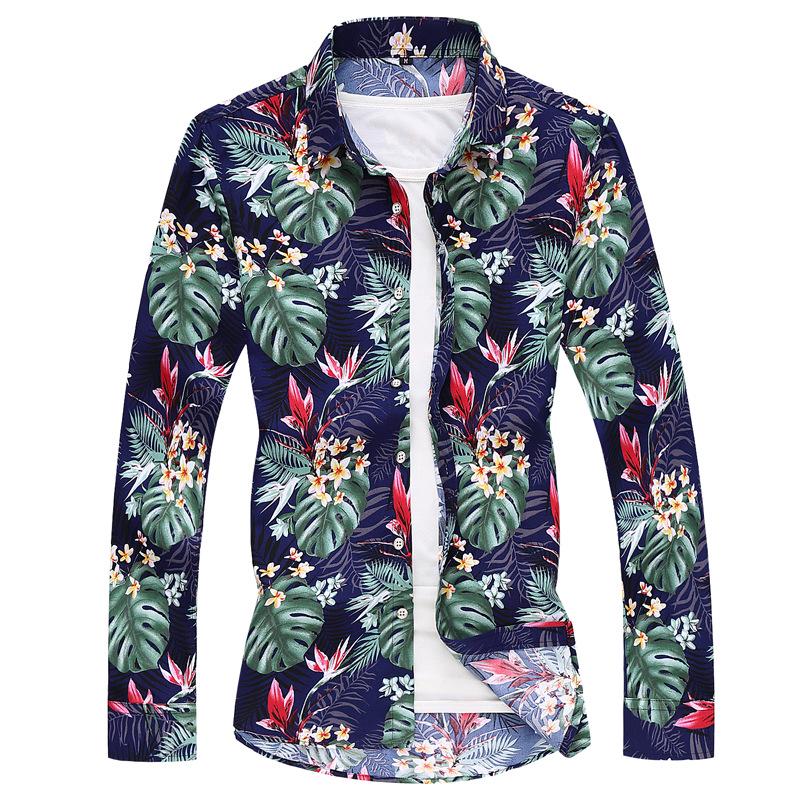 Men's Youth Floral Print Long Sleeve Shirt, Plus Size, Spring/Autumn Collection - Handsome & Casual Style