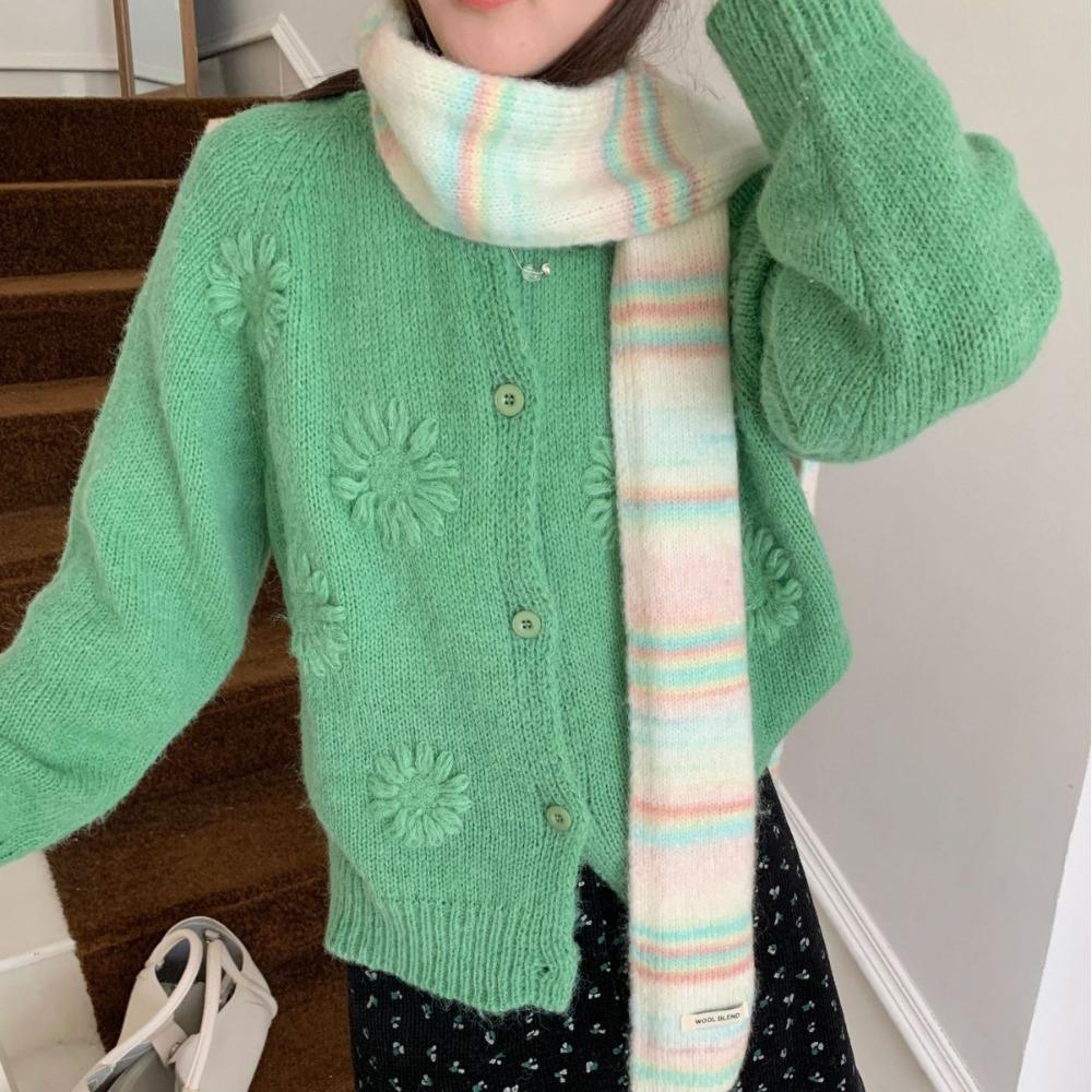 Korean Style Cashmere Knitted Scarf Plush Winter Shawl Fashion Rainbow Striped Scarf  Student