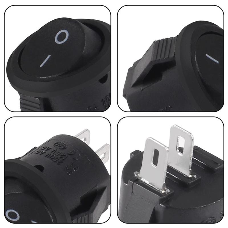 5PCS Black 2 Pin ON/OFF Round Rocker Switches 20mm Diameter Plastic Push Power Button Switch Toggle Switch 6A/250VAC 10A125VAC