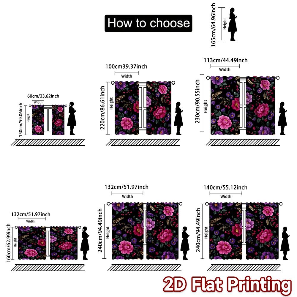 Flat Printing Curtains Vibrant Floral Harmony Digital Printed Polyester Drapes Party Decorations Perfect Festive Set Of 2 Made
