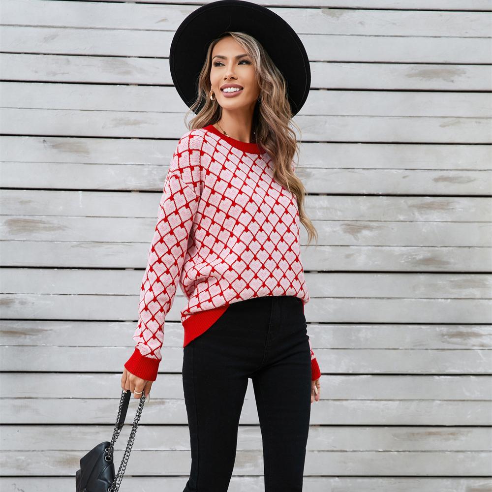 2025 Autumn New Sweater Round Neck Pullover Plus Size Small Peach Heart Sweater Women