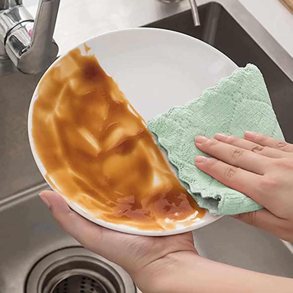 5/10/15Pcs Kitchen Dish Towels Double-layer Home Ultra Soft Absorbent Pad Coral Fleece Dishcloth Nonstick Oil Fast Dry Washcloth
