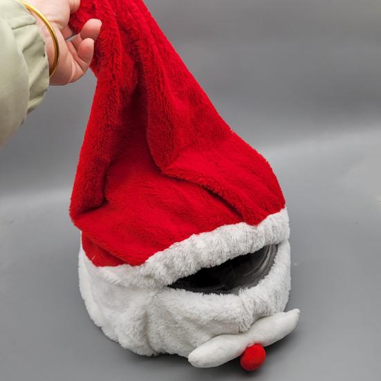 Santa Claus Helmet Hat Christmas Motorcycle Cover, Plush Accessory for Decoration, Xmas Holiday Accessories Men