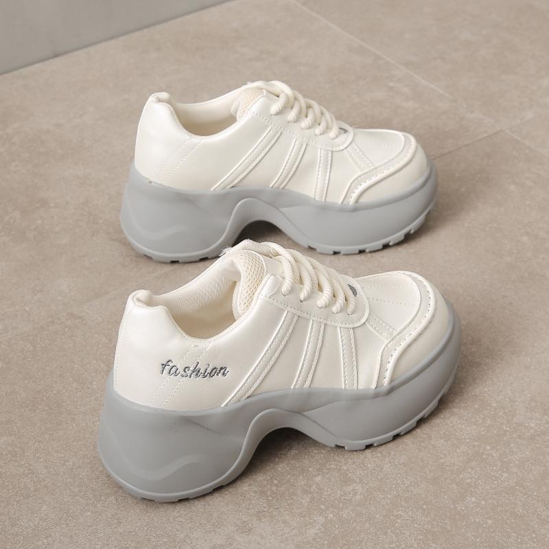 Fashion 8CM High Platform Wedge Sneakers Women New Autumn Chunky Leather Shoes Breathable Walking Sneakers Vulcanize Sport Shoes