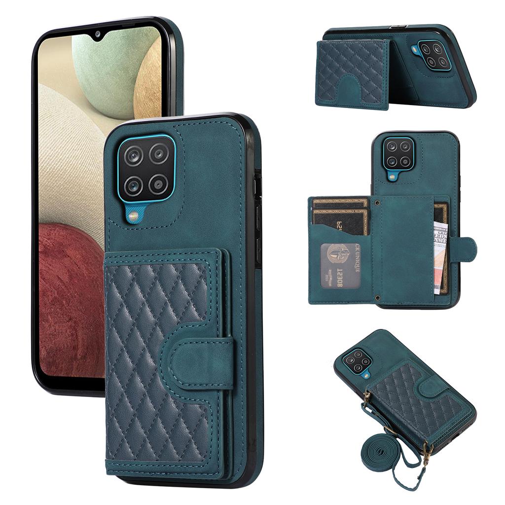 For Samsung Galaxy A12 Case Imprinted Phone Cover Card Holder TPU+PU Leather Shell