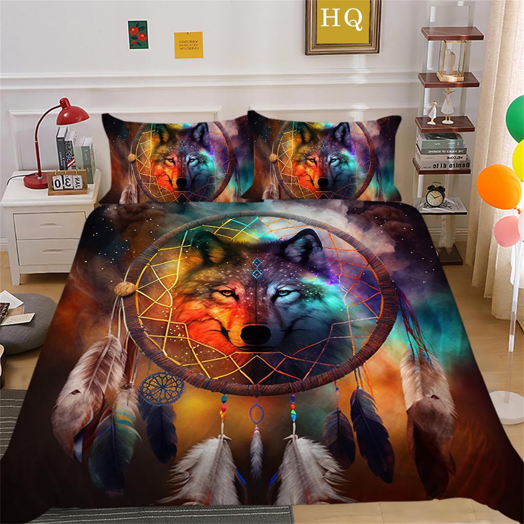 Comforter Bedclothes Wolf Printed Unique Design Home Decor Vintage Bedding Setqueen Size Warm Soft And Breathable