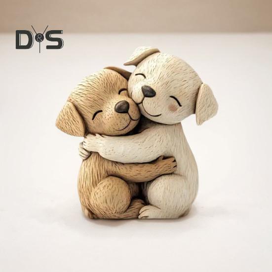 Hugging Dogs Figurine Handmade Resin Dogs Statue Tabletop Mini Animal Sculpture for Home Desk Bookshelf Decoration
