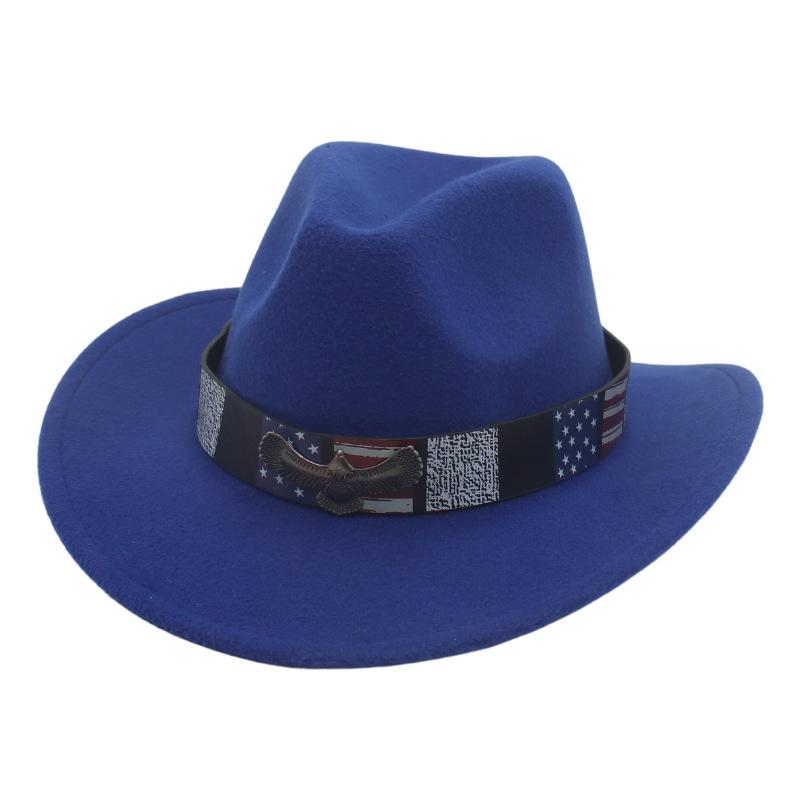

Star Stripe Accessories Top Hat Western Cowboy Hat Bull Head Accessories Felt Hat National Style Freedom Eagle Felt Hat one size [denim]