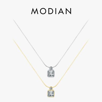 MODIAN Colier cu lanț de șarpe pătrat de lux din argint Sterling 925 pandantiv CZ orbitor pentru femei, nuntă, bijuterii fine
