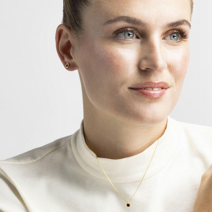 Boucles D'oreilles - Naadim - Argent 925 - Plaqué Or Jaune 18 Carats - Zircone Onix - Taille Unique