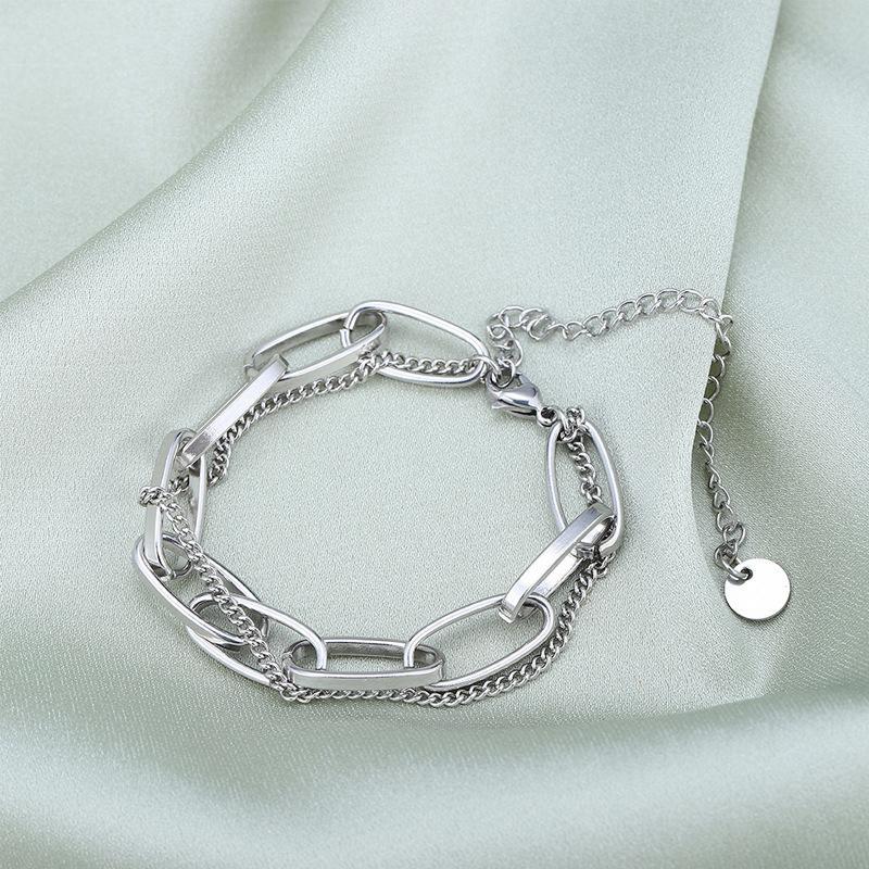 Bracciale doppio da donna con catena in acciaio al titanio, gioiello che non scolorisce, accessori per bracciali