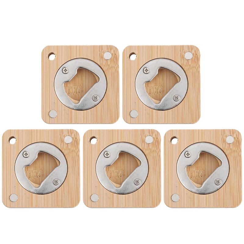 10/1Pcs Bamboo Square Bottle Opener Beer Openers Coaster Fridge Magnet Decoration Home Kitchen Bar Accessories Wood Tools