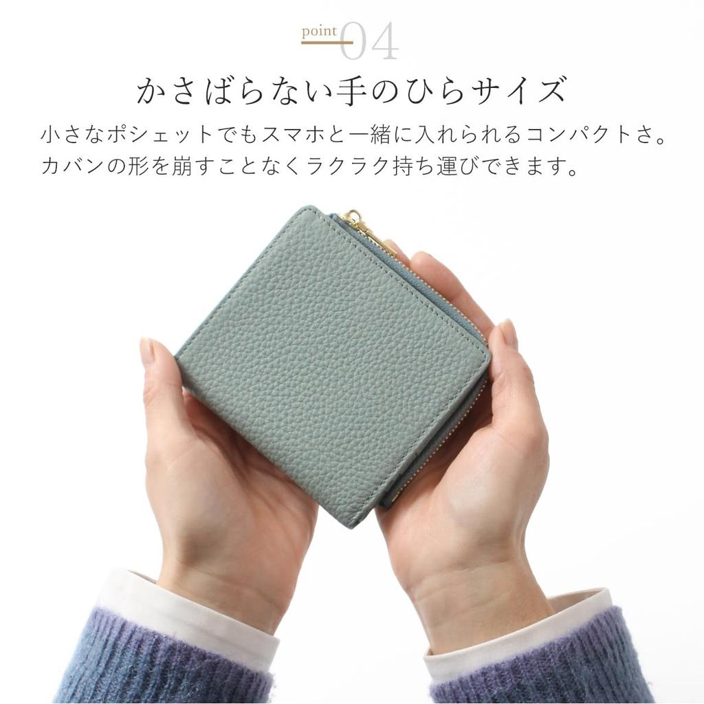 Blanc Pomme Women's Genuine Leather Wallet with Coin Purse, Business Card Holder, and Card Case, Small, L-Shaped Zipper, Blue, Bp-1056