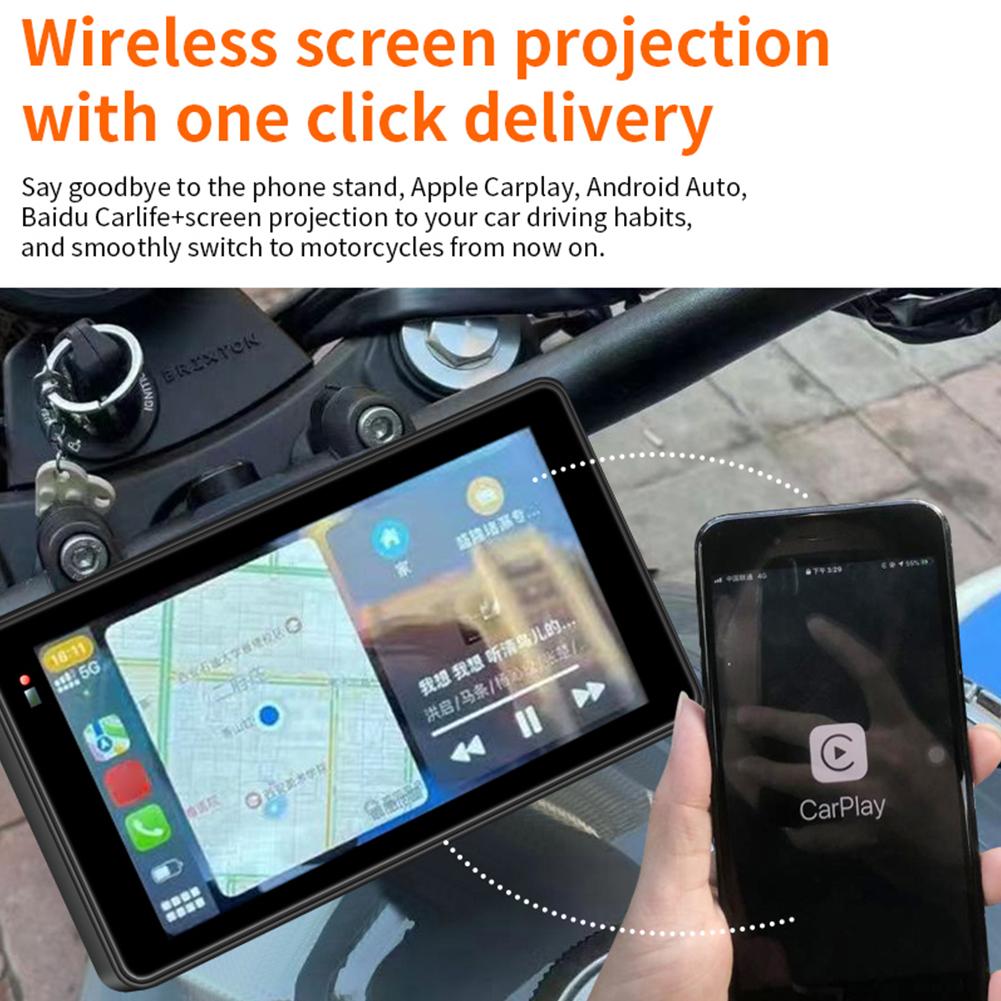 5 Zoll Drahtloser Carplay Android Auto Motorrad Camcorder IP65 Wasserdicht Dash Cam Reifendrucküberwachung Mirror Link G-Sensor