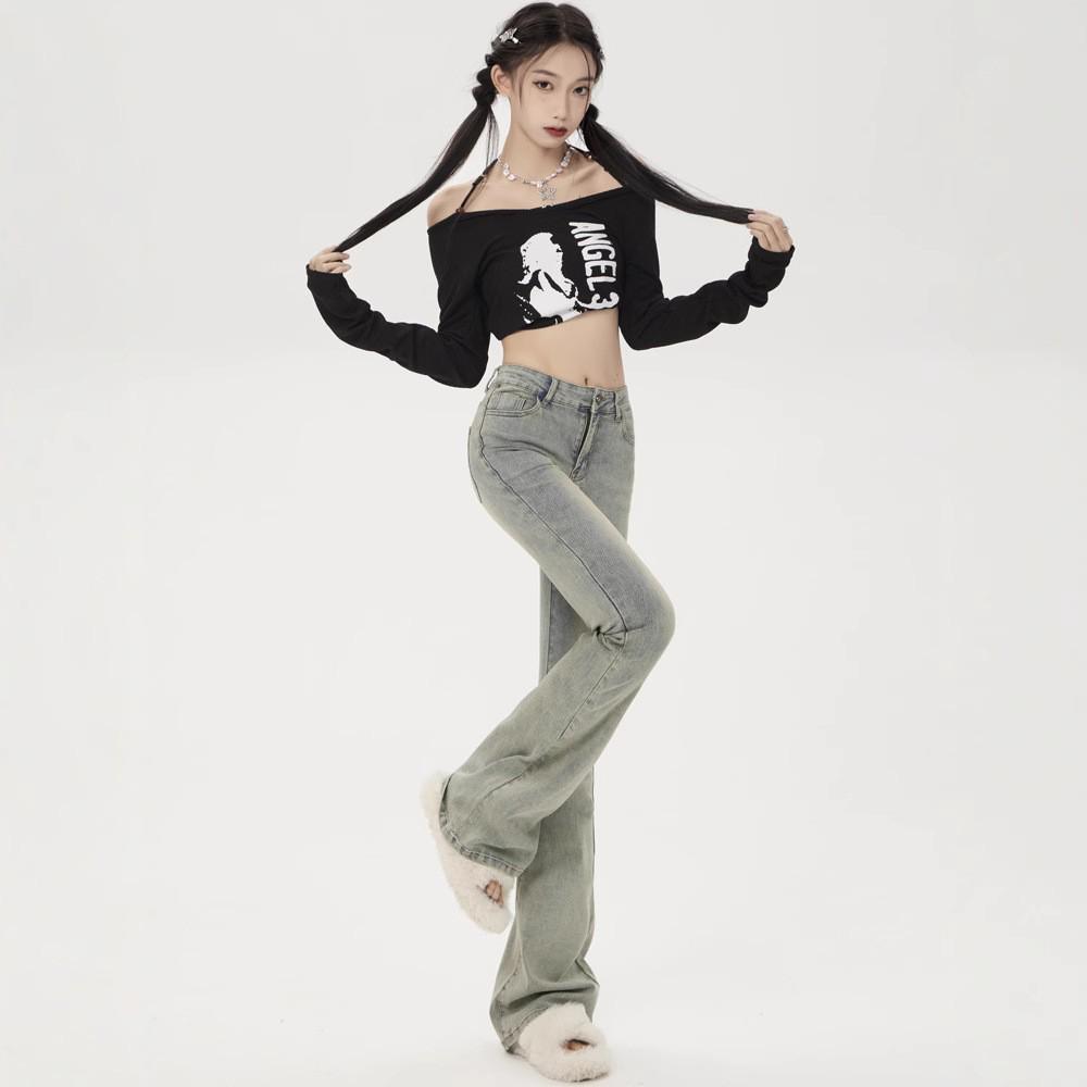 

Женские универсальные джинсы клеш с высокой посадкой - Удобные эластичные моделирующие длинные брюки для повседневной моды XL синий