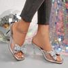 Designer Slippers Fashion Crystal Bowknot High Heels Slippers Square Head Peep Toe High Heels Slippers Summer Party Dress Pumps