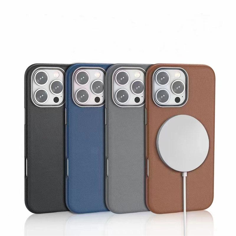 Luxury Business PU Leather Magnetic Case For iPhone 16 Plus 15 14 Pro Max Light Thin Magsafe Wireless Charge Shockproof Cover
