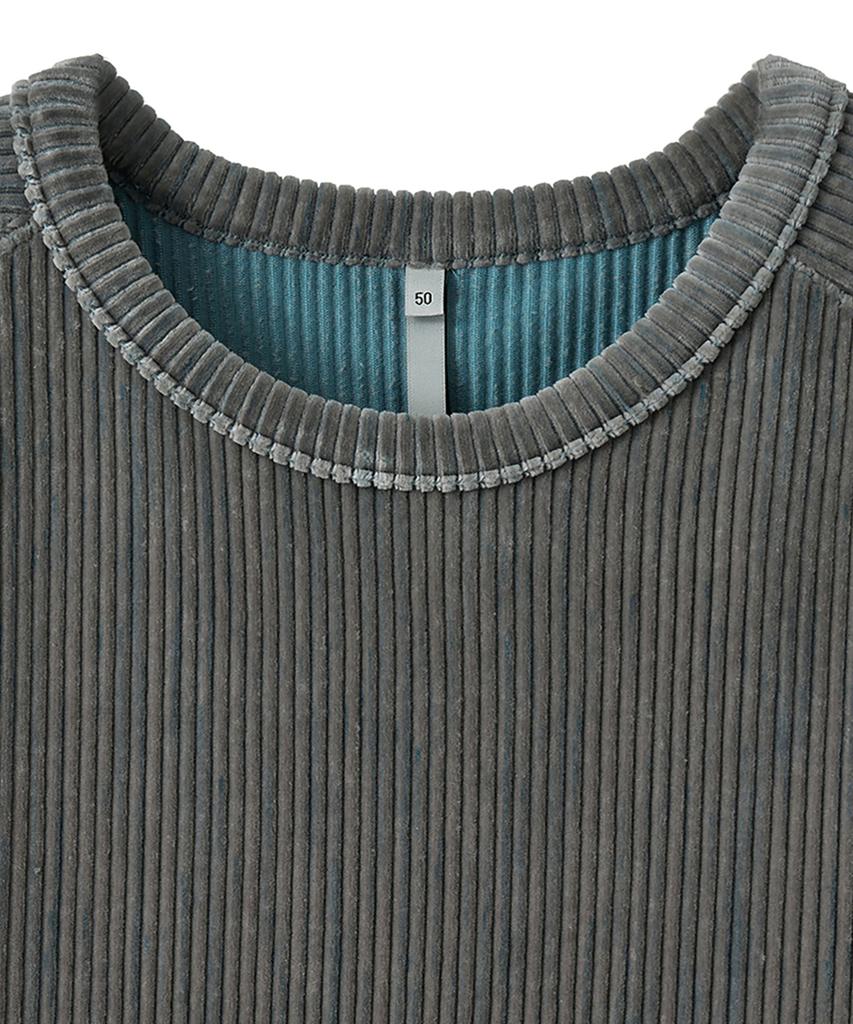 NOIRER Two-Tone Velvet Ribbed Structure T-Shirt (Blue-Gray)