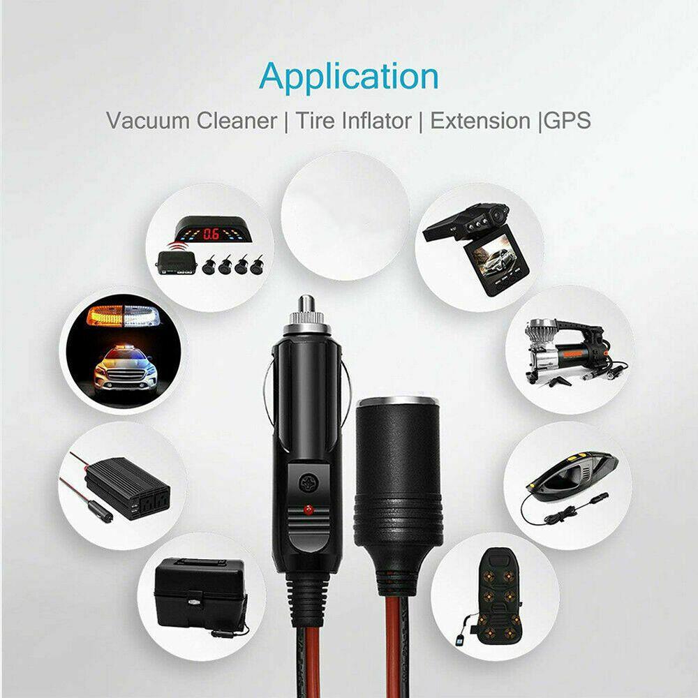 Black Line Adapter Socket Charger Lead 5M Car Cigar Lighter Extension Cable Plug Extension Cable