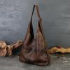 Johnature Large Capacity Genuine Leather Tote Bag Vintage Soft Cowhide Personalized Wide Shoulder Strap Shoulder Bag