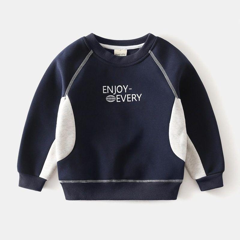 Autumn and Winter Children's Clothing Boys' Color Matching Thickened Hoodie Children's Fleece-Lined O-neck Pullover Top Baby Boys' Clothes