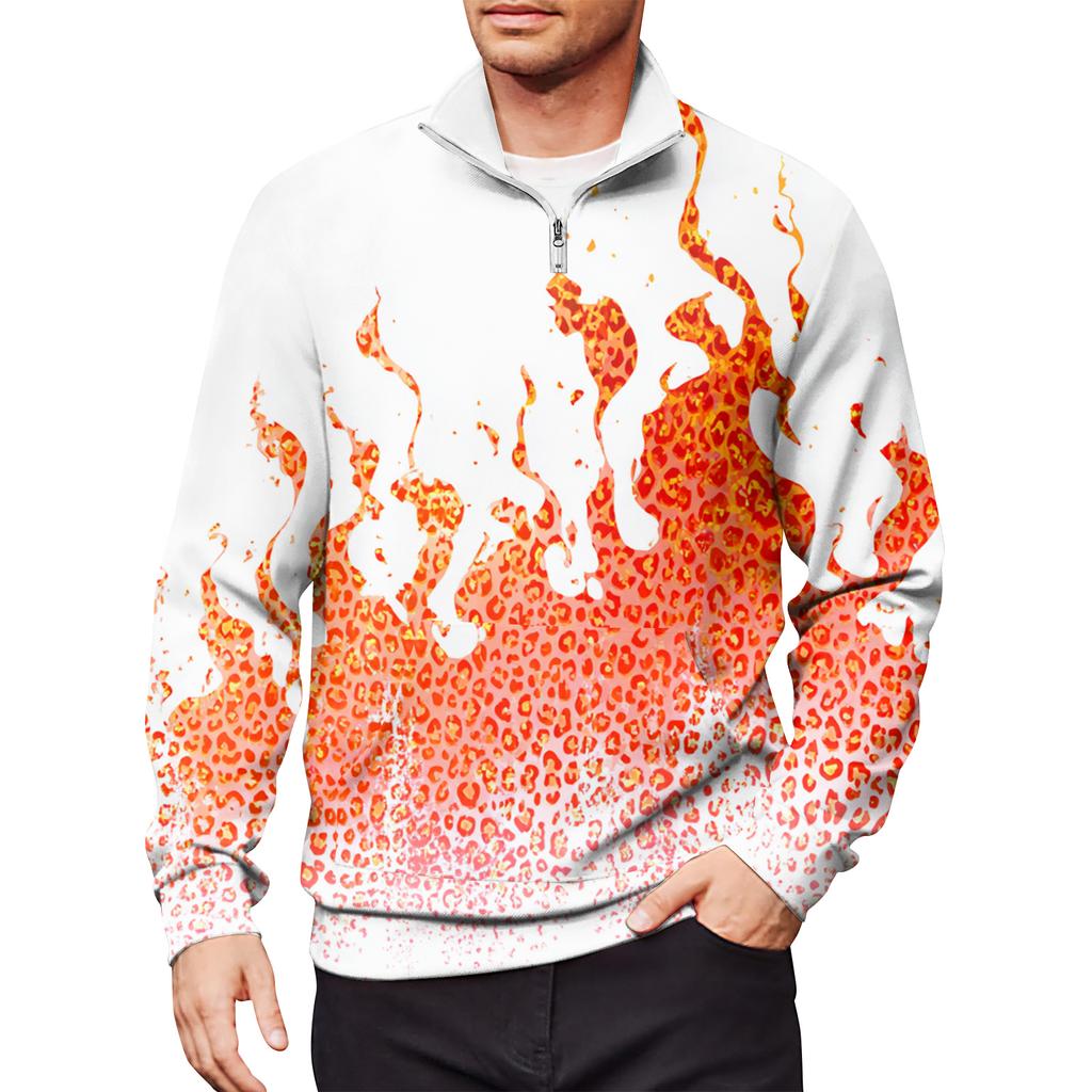 Men's Loose Casual 1/4 Zip Sweatshirt Fashion Printed Long Sleeve Top With Pockets