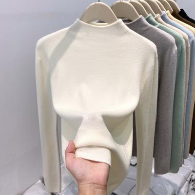 Simple Solid Color Small Stand-up Collar Milk Fufu Versatile Knitted Sweater Spring Soft Waxy Bottoming Shirt Women's Inner Top