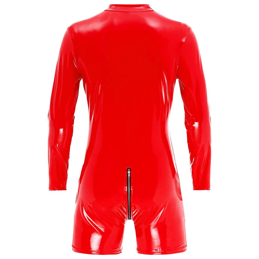 Shiny Latex Catsuit Jumpsuit for menn for voksne, lakken glidelås Boxer Bodysuit Trikot Clubwear