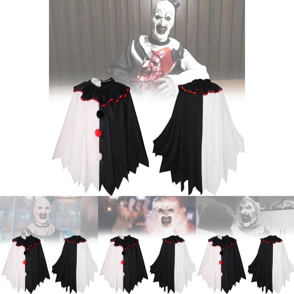 Versatile Scary Clown Cosplay Costume With Elegant Black And White Cloak For All Gender Adults
