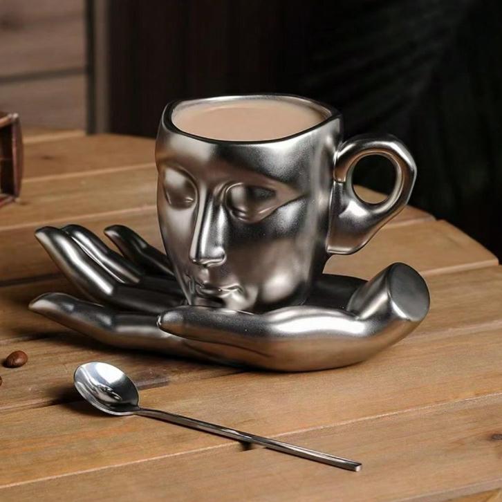 Ceramic Cup And Dish Set Creative Abstract Art Cup And Dish, Suitable For Daily Use With Handheld Coffee Cup And Dish